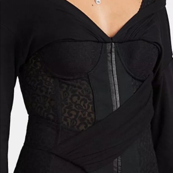 ALEXANDER WANG LACE & MODAL DRAPED JERSEY BUSTIER MINI-DRESS, SZ 0 BLACK - Picture 13 of 15